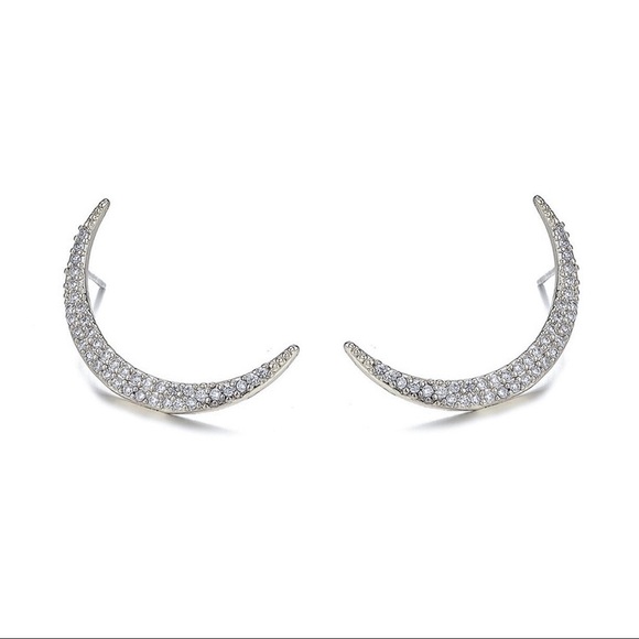 Any 3/$25! Silver Crystal Pave Half Moon Earrings - Picture 2 of 7